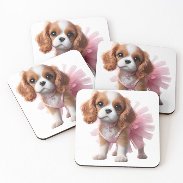 Item preview, Cute Cavalier Spaniel puppy with big eyes in pink tutu. designed and sold by toypoodlemom.
