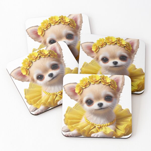 Item preview, Playful chihuahua puppy in a bright yellow tutu. designed and sold by toypoodlemom.