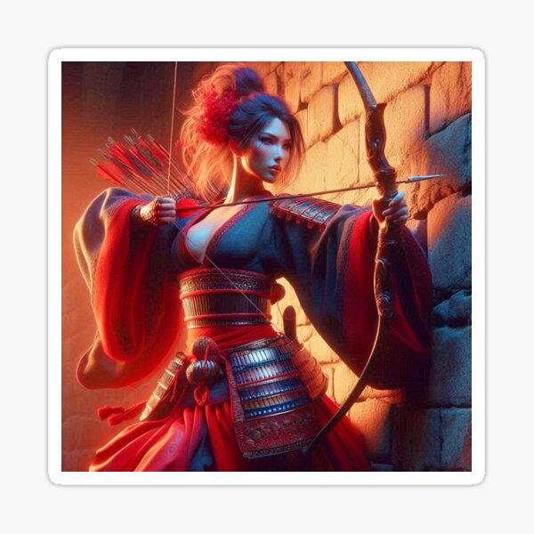 Vista previa del artículo con la obra « Mujer samurai disparando un arco», diseñado y vendido por Ghost Archer Illusions.