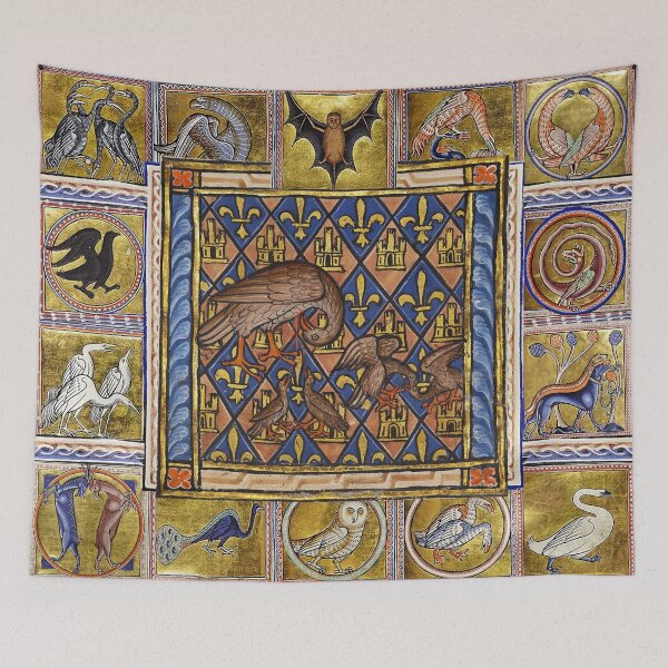 Item preview, MEDIEVAL BESTIARY,PELLICAN BIRDS, FANTASTIC ANIMALS  WITH GOLD  BLUE FLEUR DE LIS designed and sold by BulganLumini.