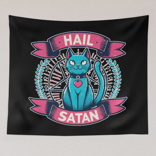 Item preview, Hail Satan Funny Blue Cat Pentagram Heart designed and sold by TomFrontierArt.