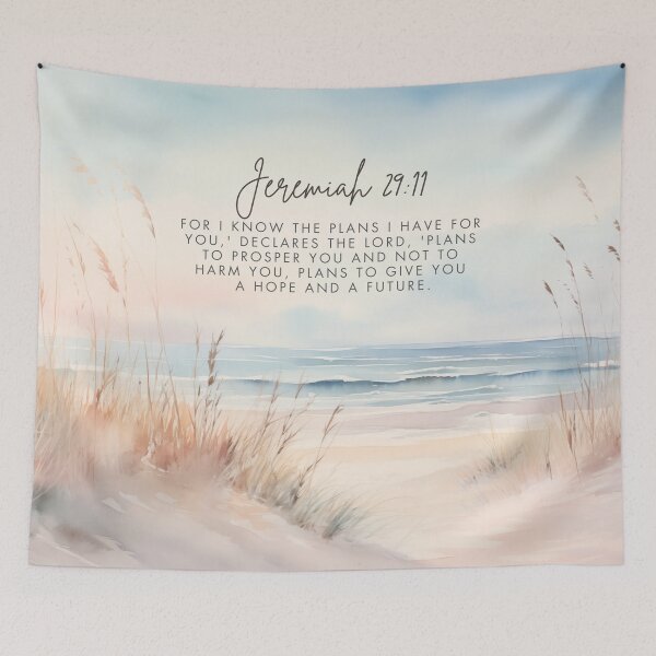 Item preview, Jeremiah 29:11 Beach Dunes Printable Art - Inspirational Bible Verse on Pastel Watercolor Beach Background - designed and sold by charlottebatino.