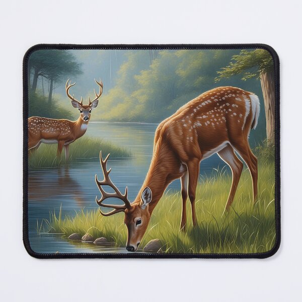 Item preview, Painting of a deer drinking water from a pond  designed and sold by Dream70.