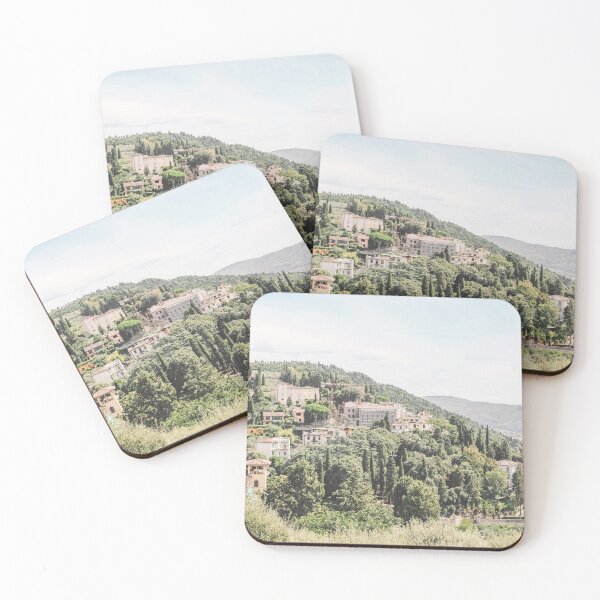 Item preview, Florence, Italy I Tuscan landscape at Fiesole with mountains and cypresses, as near Milan or Rome in greenery nature with retro vintage pastel summer aesthetic of italian countryside old villages designed and sold by Julie Travel Photography.