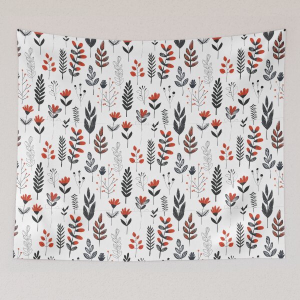 Item preview, Red black white Boho plants pattern Scandinavian folk art cottage core  designed and sold by TankandDPS.