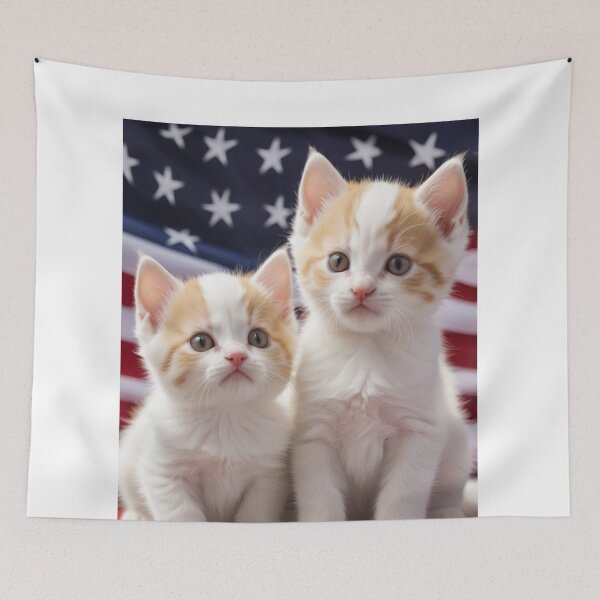 Item preview, Cute kittens with usa flag in the background designed and sold by Designfs.