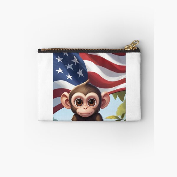 Item preview, Cute monkey with usa flag in the background designed and sold by Designfs.