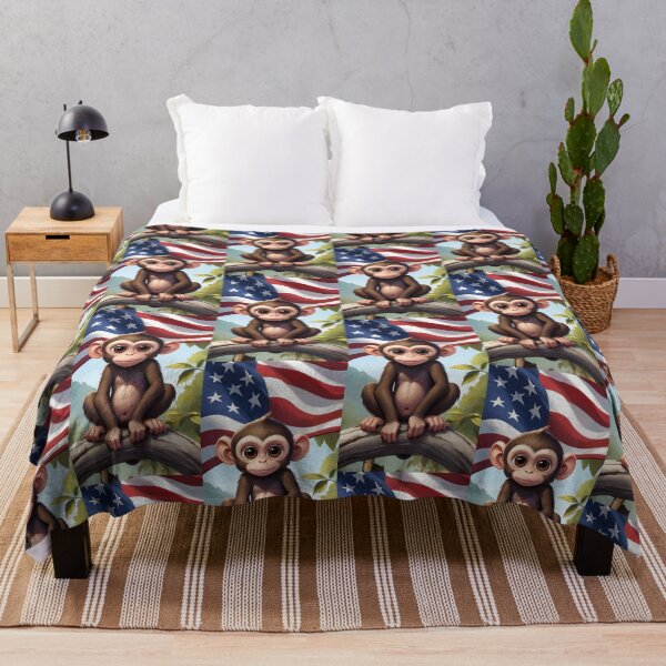 Item preview,  Cute  monkey with usa flag in the background designed and sold by Designfs.