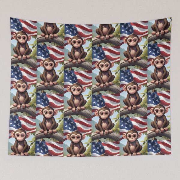 Item preview, Cute monkey with usa flag in the background designed and sold by Designfs.