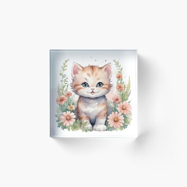 Item preview, A Cute Smiling Little Kitten With Flowers In Watercolor Style designed and sold by Adelberton.