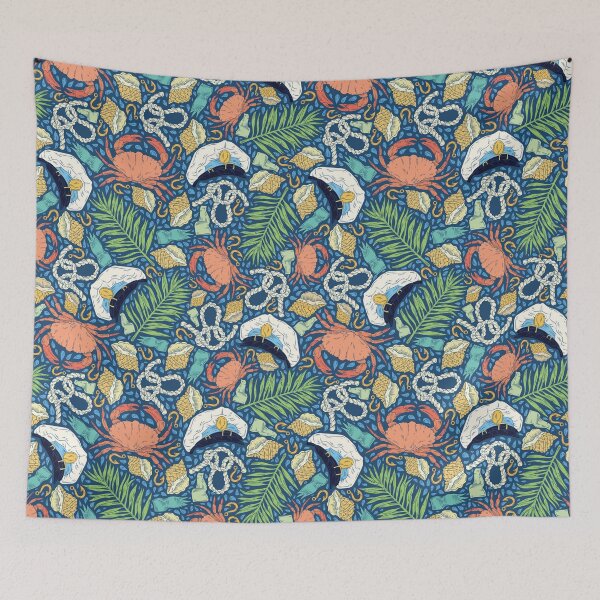 Item preview, Cap and crab with seashells on water drops designed and sold by Pinata.