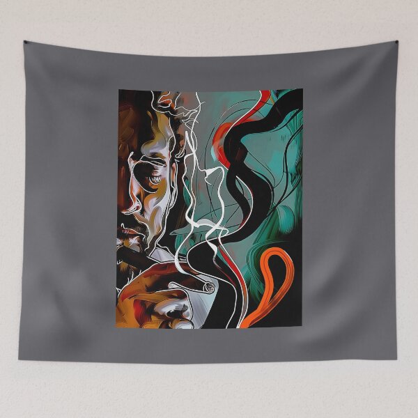 Item preview, Thoughtful Man's Face with Cigar and Intricate Colorful Swirls - Close-Up Portrait designed and sold by OlfactoART Studio.