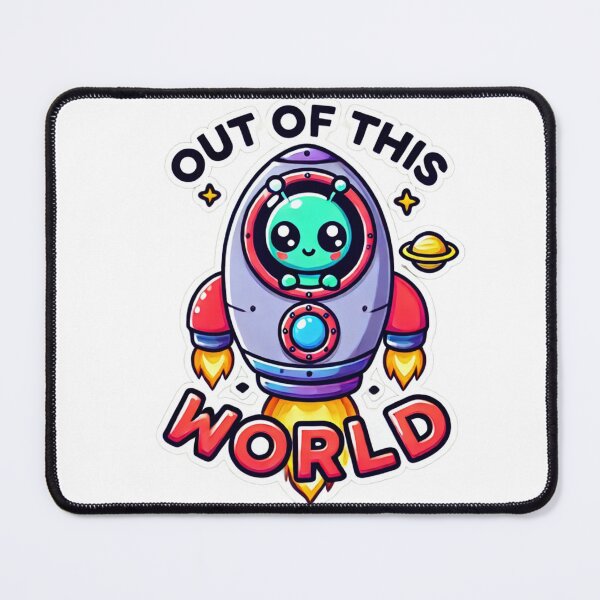 Item preview, Rocket Ship with Cute Alien and 'Out of This World' Text designed and sold by NattyGe.