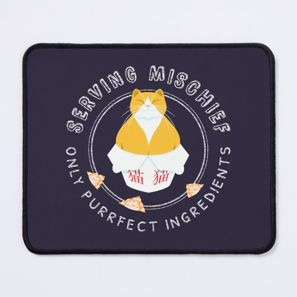 Item preview, Serving Mischief ~ Only Purrfect Ingredients - Cute chubby cat in delivery box with funny text - for lovers of cats and asian food designed and sold by Scolliecat.
