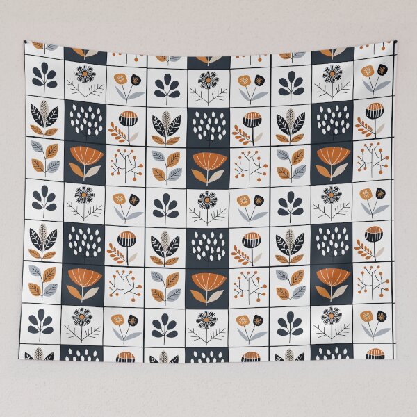 Item preview, Block pattern Boho aesthetic plants pattern Scandinavian folk art cottage core  designed and sold by TankandDPS.