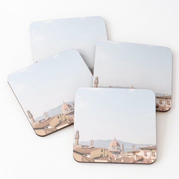 Item preview, Florence, Italy I Skyline view of italian rooftops and Duomo Santa Maria del Fiore cathedral church with summer pastel aesthetics in sunny orange tones for living la dolce vita under the sun blue sky designed and sold by Julie Travel Photography.
