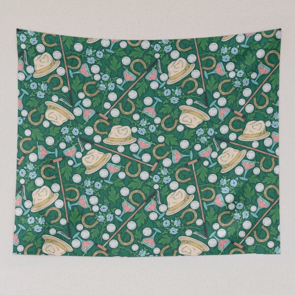 Item preview, Hat and polo mallet with horseshoe on green leaves designed and sold by Pinata.