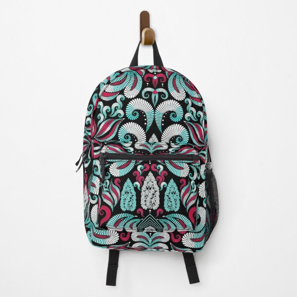 Item preview, Damascus, red-turquoise elements on a black background designed and sold by Alex Blud.