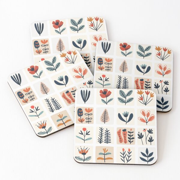 Item preview, 16 Block pattern Boho aesthetic plants pattern Scandinavian folk art cottage core  designed and sold by TankandDPS.