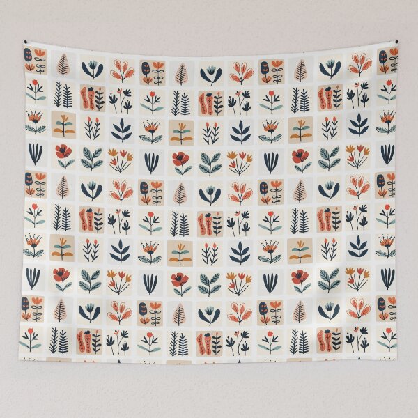 Item preview, 16 Block pattern Boho aesthetic plants pattern Scandinavian folk art cottage core  designed and sold by TankandDPS.