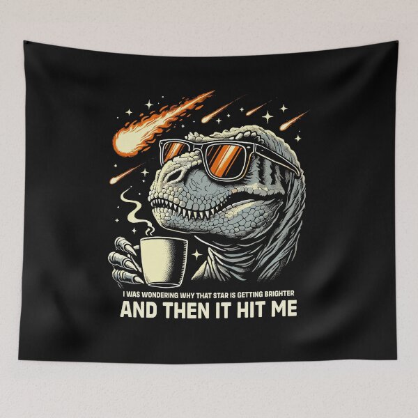 Aperçu de l'œuvre Dinosaur T-Rex in Sunglasses with Coffee Asteroid Novelty Meme Funny Dinosaur créée et vendue par KsuAnn.