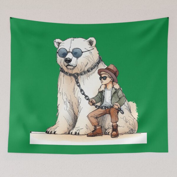 Item preview, Boy with Polar Bear Chain Sketch Art ,  designed and sold by PaintMeWorld.