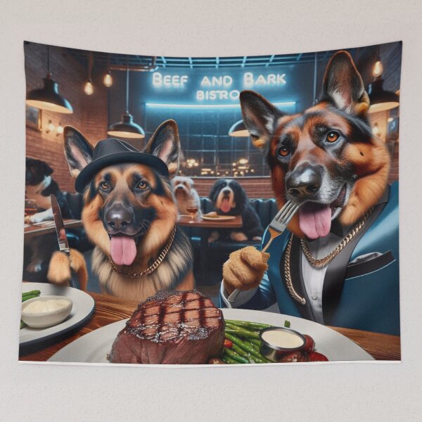 Item preview, German Shepherd Social Media Celebrity Taking Selfie Eating a Steak designed and sold by TheDogOnIt.