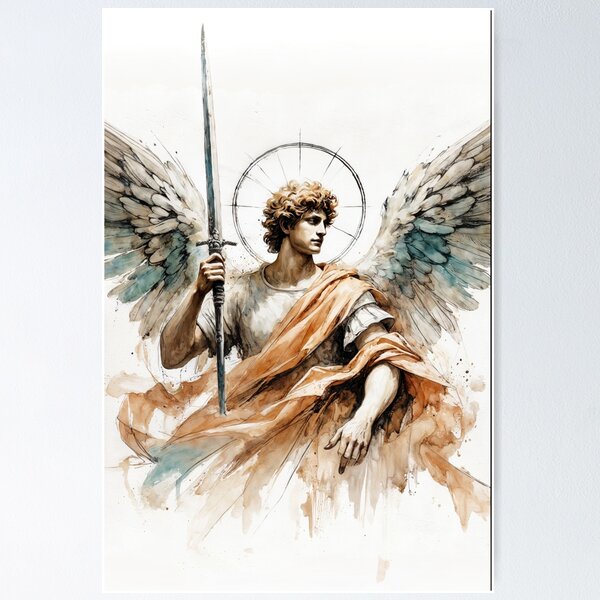 Item preview, Archangel Michael | Angle Series | Christian Watercolor Wall Art designed and sold by FaithArtCrea.