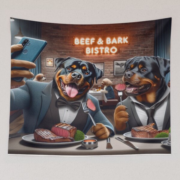 Item preview, Rottweiler Social Media Celebrity Taking Selfie Eating a Steak designed and sold by TheDogOnIt.