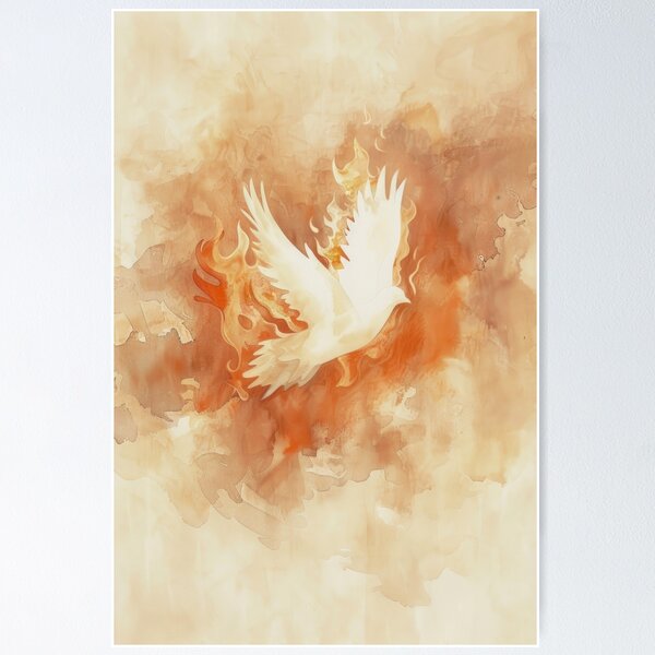 Item preview, Fiery Holy Spirit | Christian Watercolor Wall Art designed and sold by FaithArtCrea.