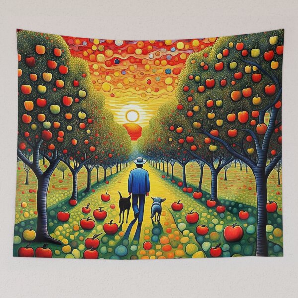Item preview, Man with dogs in Apple orchard designed and sold by George Hutton Hunter.
