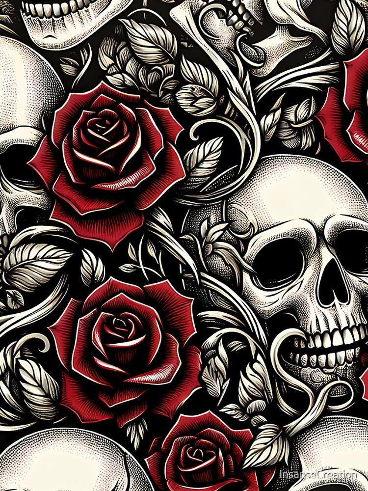 Thumbnail 4 of 4, iPhone Case, Skulls and Roses Pattern designed and sold by InsanseCreation.