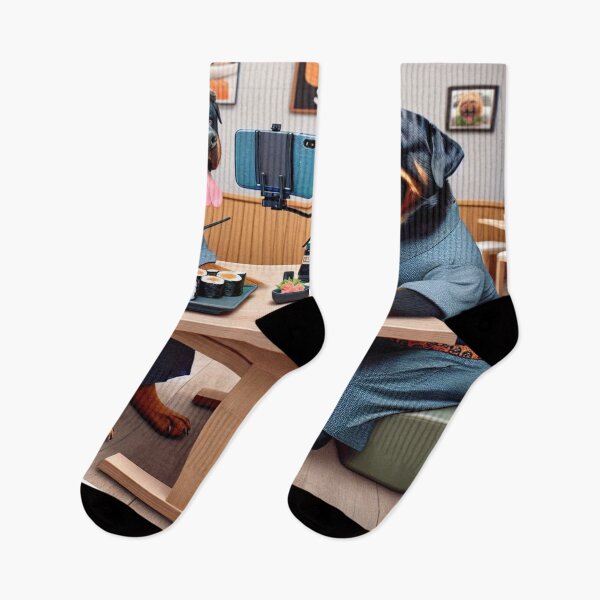 Item preview, Rottweiler Social Media Celebrity Taking Selfie Eating Sushi designed and sold by TheDogOnIt.