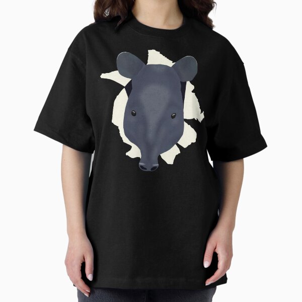 Vista previa del artículo con la obra «La cabeza del tapir malayo asomando del papel rasgado», diseñado y vendido por ThatIsSomething.