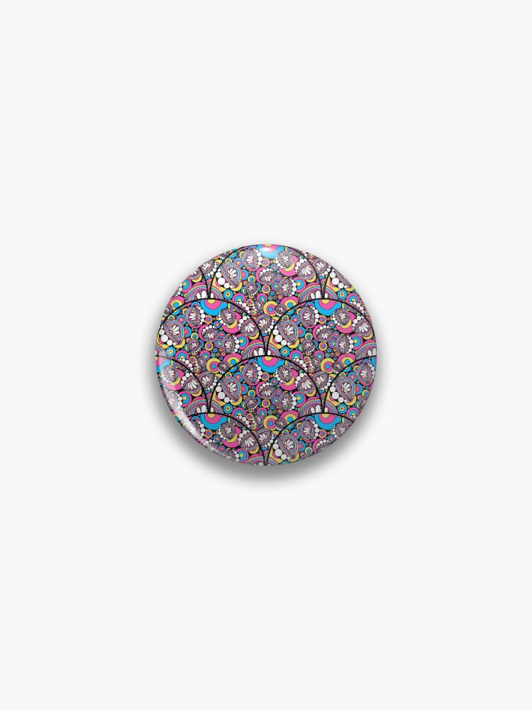 Pin, 80s Aerobics Rainbow Daisy Doodle Art Deco Scallop designed and sold by Triplicate Limited
