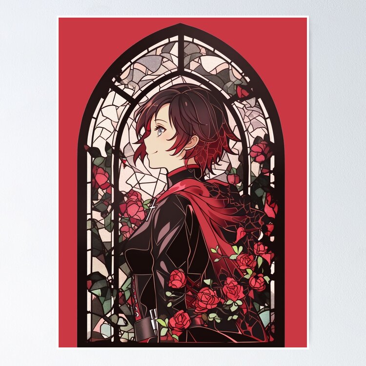 Stained Glass Ruby Rose Sticker