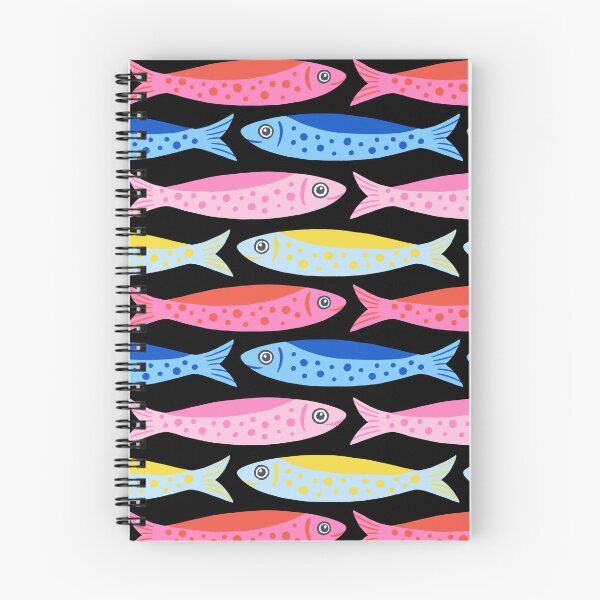 Item preview, Colourful Sardines All-Over Pattern on Black designed and sold by BexMorleyArt.