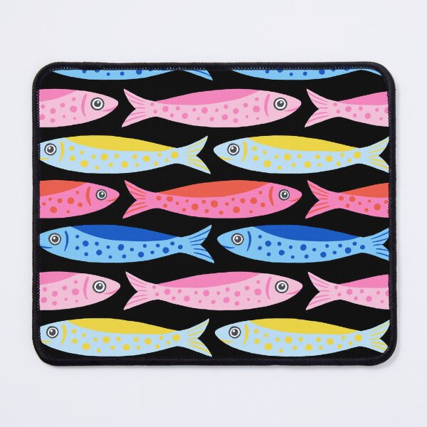Item preview, Colourful Sardines All-Over Pattern on Black designed and sold by BexMorleyArt.