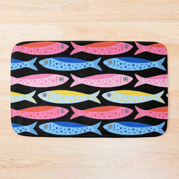Item preview, Colourful Sardines All-Over Pattern on Black designed and sold by BexMorleyArt.