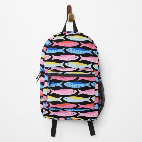 Item preview, Colourful Sardines All-Over Pattern on Black designed and sold by BexMorleyArt.