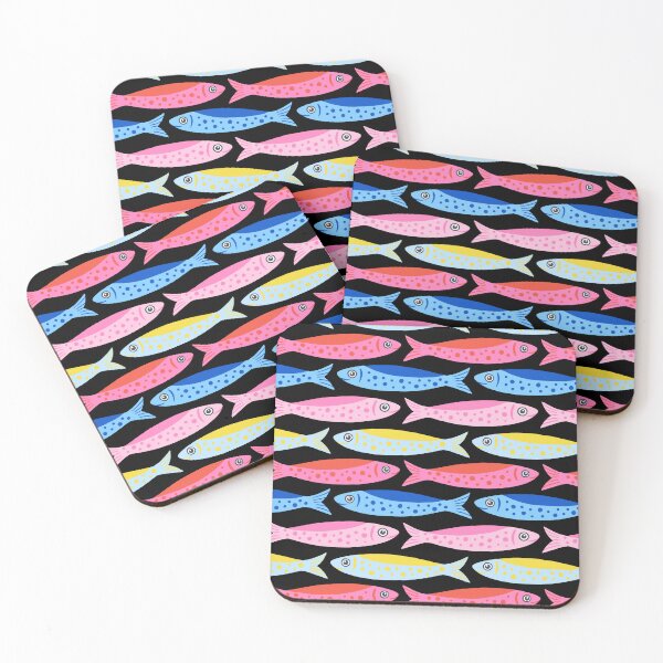 Item preview, Colourful Sardines All-Over Pattern on Black designed and sold by BexMorleyArt.