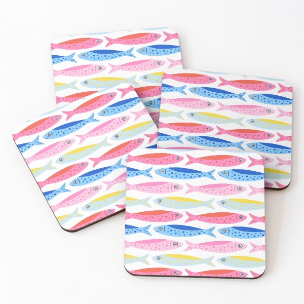 Item preview, Colourful Sardines All-Over Pattern on White designed and sold by BexMorleyArt.