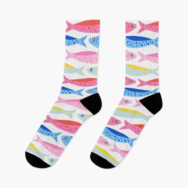 Item preview, Colourful Sardines All-Over Pattern on White designed and sold by BexMorleyArt.
