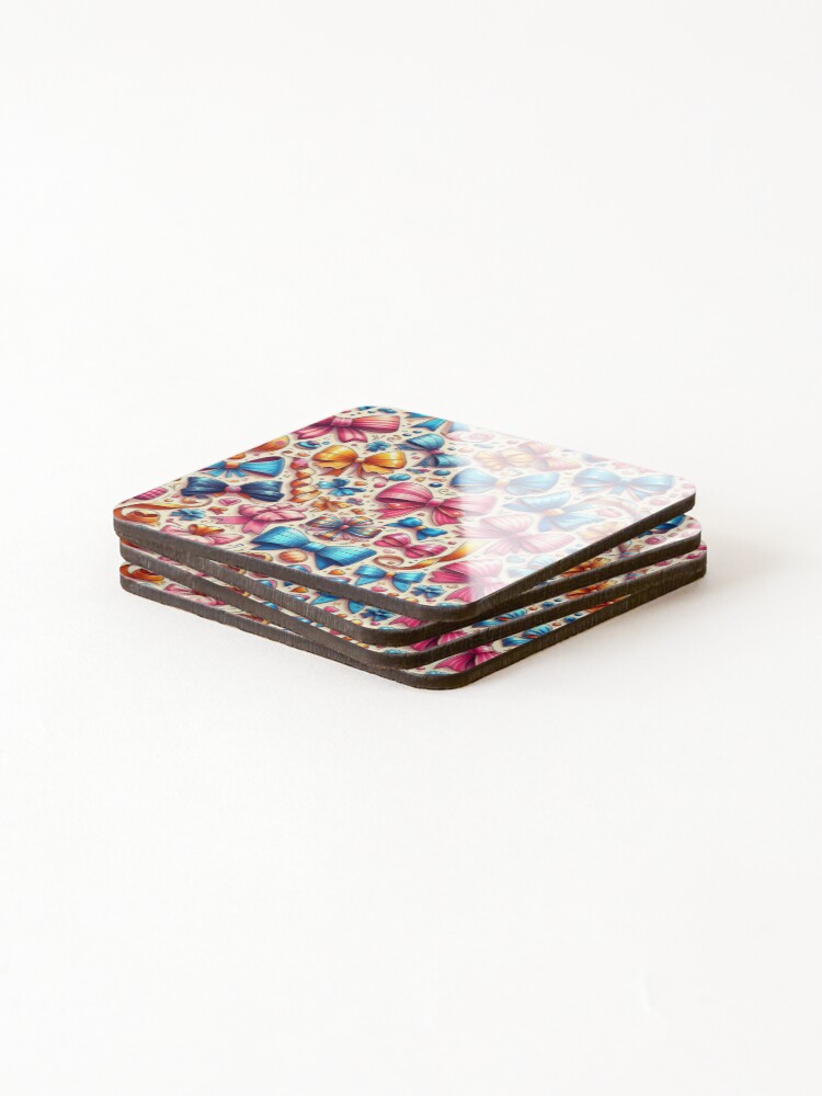 Thumbnail 4 of 5, Coasters (Set of 4), Festive Flair: Colorful Ribbons Pattern designed and sold by RuiFernandes.