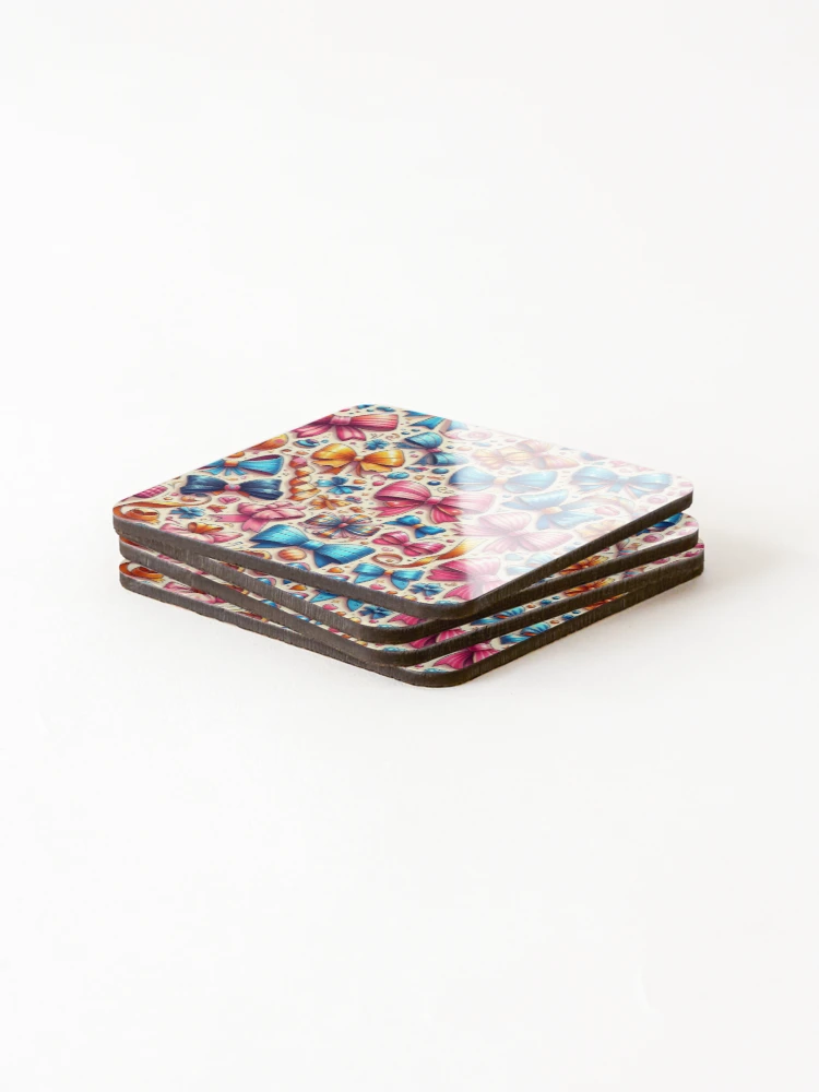 Thumbnail 4 of 5, Coasters (Set of 4), Festive Flair: Colorful Ribbons Pattern designed and sold by Rui Fernandes.