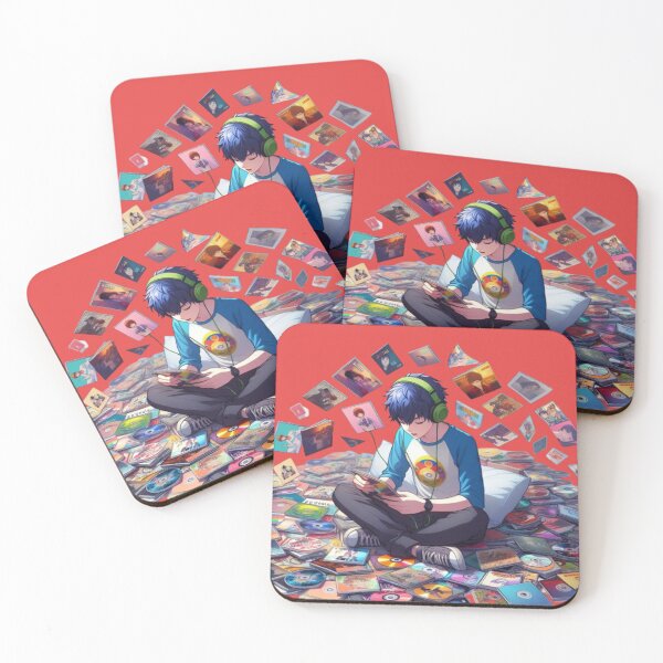 Item preview, a lonely teenager with headphones next to many retro-style CDs designed and sold by karina360.