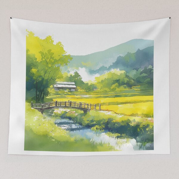 Item preview, Chinese Painting Style Meadow with Bridge designed and sold by Christian Weiss.