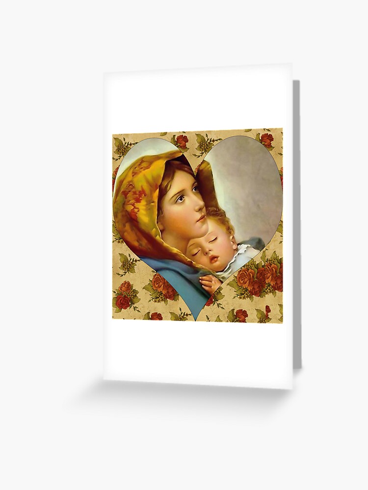 Carte De Vœux Vierge Marie Et L Enfant Jesus Vierge De La Rue Art Religieux Catholique Chretien Par Tanabe Redbubble