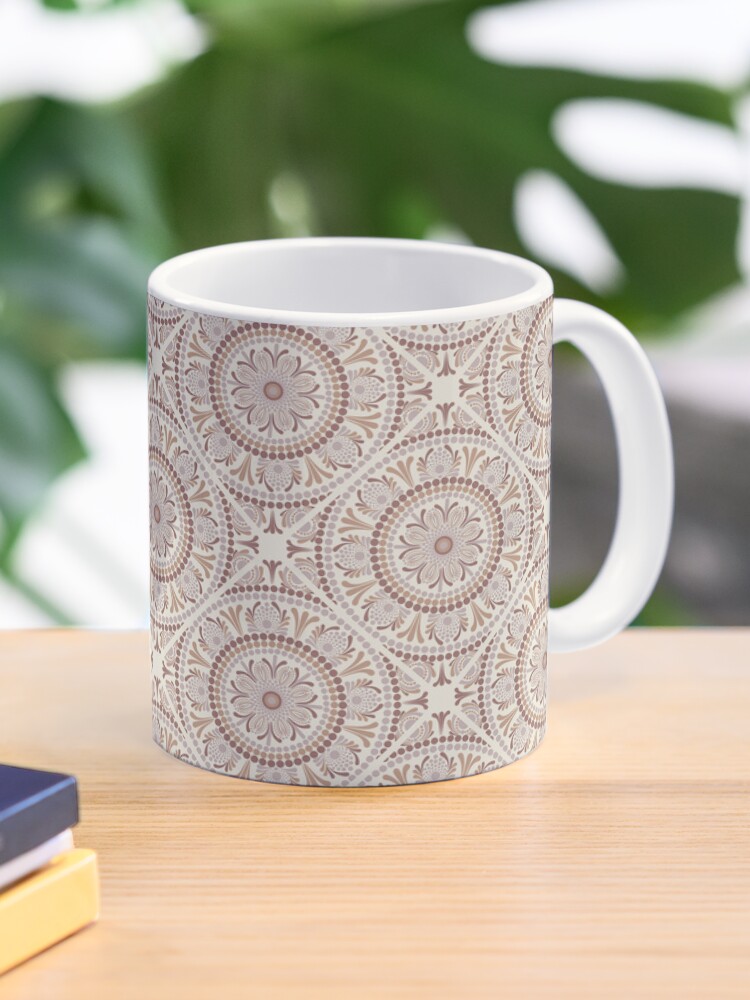 Coffee Mug, Warm Neutrals Cafe Ombre Dot Mandala Diamond Tile designed and sold by Triplicate Limited