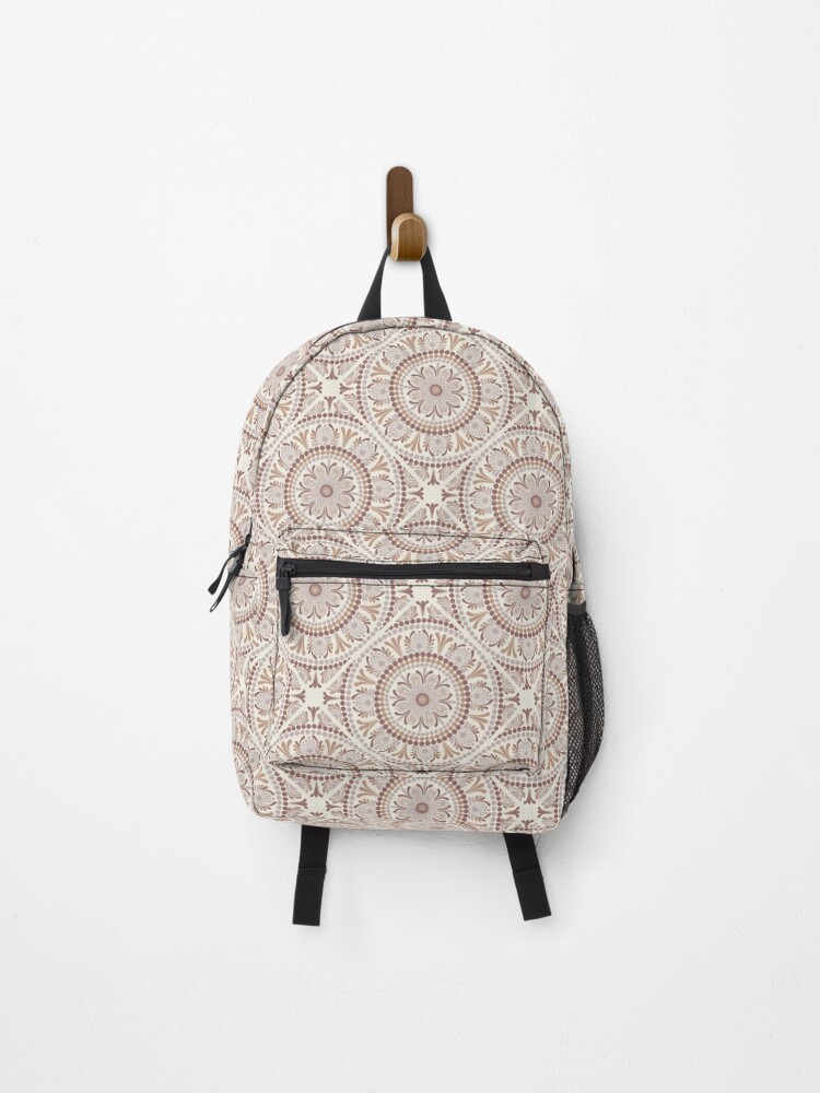 Backpack, Warm Neutrals Cafe Ombre Dot Mandala Diamond Tile designed and sold by Triplicate Limited